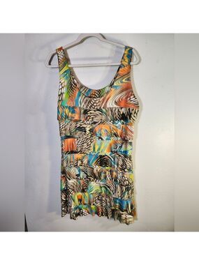 Isle Apparel Colorful Abstract Patterned Tiered Ruffled Dress Sz XL